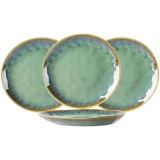 4 teilig Teller Steingut, Grün Dessertteller Frühstücksteller- Flache Kuchenteller Salatteller Set für 4 Personen, Speiseteller Set