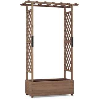 FANTASK Hochbeet mit Rankgitter & hängendem Dach, 110x44x182cm, Blumenkasten Holz für Kletterpflanzen & hängende Körbe, Pflanzkasten mit Rankhilfe, Pflanzkübel für Hof Garten Terrasse (Braun)