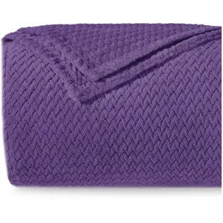 Dreamzie - Flauschig Fleecedecke 130 x 150 cm - Kuscheldecke Mikrofaser 100% Polyester 260gsm - Decke Sofa mit Fischgrätmuster und weicher Haptik - Lila