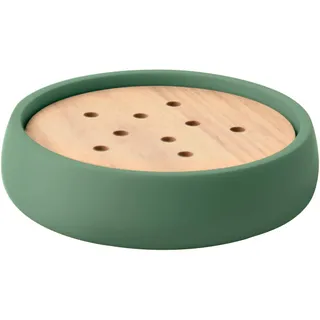 Spirella Seifenschale Sven Polyresin & Holz, Ø 11,6 cm, Basilikum | Freistehend ohne Bohren, Ablauf hält die Seife trocken, matte Oberfläche, leicht zu reinigen, Serie Sven