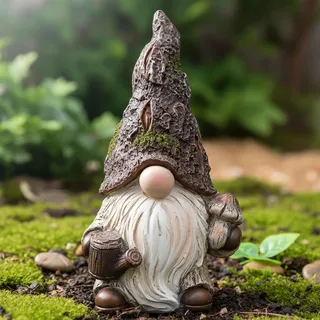 Smadeer Lustiger Gartenzwerg für Außen & Innen - Wetterfeste Gartenfigur in Holz-Stein-Optik - Handbemalte Zwerg Statue für Balkon, Terrasse & Rasen - Witzige Geschenkidee