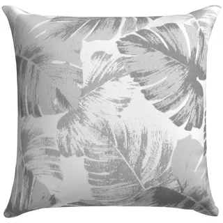 Outdoor-Kissen , Grau, Weiß, Hellgrau , Textil , Blätter , Füllung: Polyester,Polyester , quadratisch , 48x48 cm , pflegeleicht, hochwertige Qualität, formstabil, langlebig, für den Außenbereich geeignet, UV-beständig, wetterfest, Wendekissen , Gartenmöbel, Gartenpolster & Auflagen, Gartenkissen