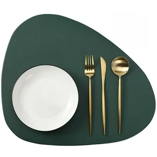 Anevous Tischsets Leder 6er Set, Oval Platzsets Abwischbar, rutschfest Platzdeckchen Wasserdicht, Kunstleder Tischset Lederoptik, Hitzebeständig Platzset für Küche Restaurant Speisetisch,Grün