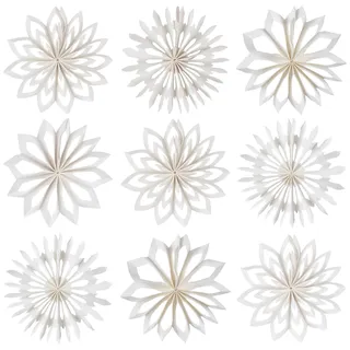 EASY JOY 9 Stück Weiß weihnachtsbaumschmuck 3D Mini Weihnachten Papier Fächer Ornamente Pappsterne Weihnachten Hanging Papier Dekorationen Schneeflocken Deko für Tischdeko