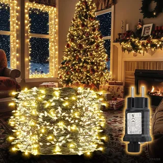 SALCAR LED Cluster Lichterkette Draht Weihnachtsbaum, 5m 200er LED Christbaumbeleuchtung mit 8 Modi, Timer und Memory, Wasserdicht Büschellichterkette für Außen Innen Garten Hochzeit, Warmweiß