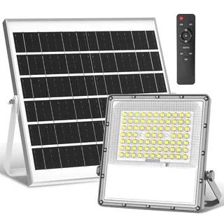 OUSFOT Solarlampen für Außen mit Fernbedienung 200W 18000 mAH Solarleuchten Solar Wandleuchte 72LED IP65 Wasserdichte Led Solar Strahler Sicherheitsbeleuchtung mit 4m Kabel für Arena Garten