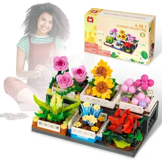 Wise Block W Blumen Pflanzen Bonsai-Blocksatz Blumenstraußblöcke, Pflanzensammlung, Heimdekoration, Geburtstagsgeschenke für Mädchen und Frauen