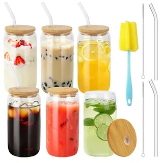 LCXCXY Packung mit 4 trinkgläser mit deckel, 500 ml gläser mit deckel und strohhalm, glas mit deckel und strohhalm, kann als cola becher, saftbecher, cocktailbecher, kaffeebecher verwendet werden