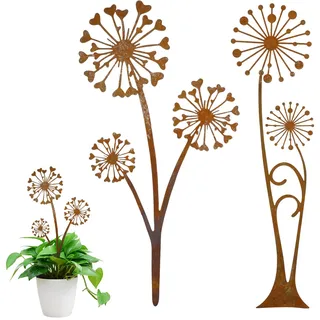 VZXZXE Gartendeko rost Gartenstecker Pusteblume für draußen, blumenstecker frühling wetterfest rost deko Garten Metall für Rasen Hof Balkon Blumentopf und Terrasse 2er Set 30cm