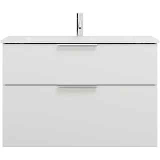 burgbad Eqio Glas-Waschtisch inklusive Waschtischunterschrank, Breite 920mm, SEYX092F2009A0070G0146, Farbe: Weiß Hochglanz / Weiß Hochglanz, Griff Chrom G0146