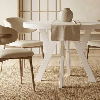 Runder Ausziehbarer Tisch für Esszimmer, PERO, Loft-Stil, Skandinavische, Durchmesser: 110 / 210 cm, Farbe: Weiss - Weiß