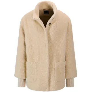 Kurzjacke GOLDNER "Flauschiger Kurzmantel mit Stehkragen", Damen, Gr. 52, beige (camel), Obermaterial: 65% Polyamid PA. 35% Polyester PES., Modisch, Rippe, Jacken Kurzjacke, mit Strickbündchem am Armsaum