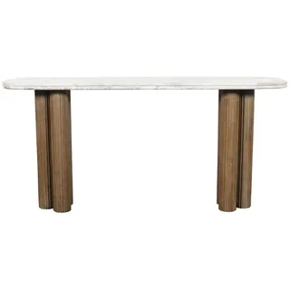Signature Konsolentisch aus Massivholz und Marmor 165/77/38 cm , Blau , Holz , 38x77x12 cm , Wohnzimmer, Wohnzimmertische, Konsolentische
