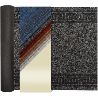 Primaflor Schmutzfangläufer Olympia | 100x300 cm | Anthrazit | Rollenware | Strapazierfähige Schmutzfangmatte mit Gel-Rücken, griechischer Bordüre, Sauber-läufer, Fußmatte zuscheidbar