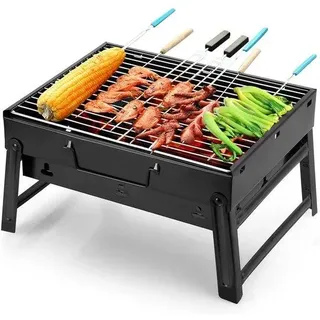 Klein, opvouwbaar, roestvrij staal BBQ-Grill für das Büro - Ideal für Camping, Picknick und Außenbarbecue - Schwarz