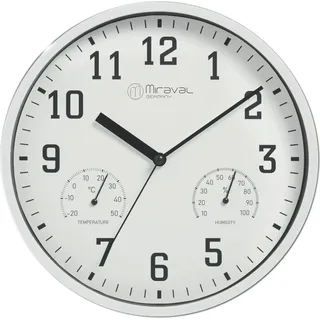 Wanduhr Thermometer Hygrometer 250 mm Küchenuhr Wohnzimmer Luftfeuchtigkeit Temperaturanzeige Analog Bürouhr Moderne Wanduhr - Weiß