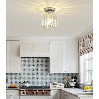 Sxtiger Moderne Kristall Deckenleuchte,E27 Silber Kristall Deckenlampe, Mini Runde Kronleuchter, für Flur Wohnzimmer Schlafzimmer Küche Eingang Lampe (Silber)