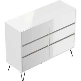 Posseik Sideboard Industrial M 6 Schubladen 120 cm Weiß Hochglanz