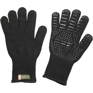 GARDENFLARE Grillhandschuhe 1 Paar – hitzebeständig bis 350 °C, Aramid & Silikon, feuerfeste Ofen- & Kaminhandschuhe, schwarz