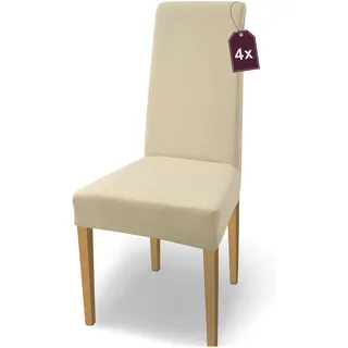 SCHEFFLER-Home Natalie Stretch Stuhlhussen Baumwolle Creme-Natur 4er Set - Stuhlüberzug/Stuhlabdeckung für Schwingstühle - Waschbar, Eleganter Spann-Stuhlüberzug Hochlehner