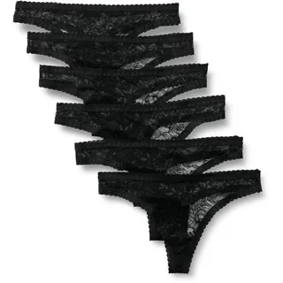 Amazon Essentials Damen Tanga aus Elastischer Spitze, 6er-Pack, Schwarz, 38