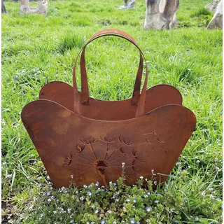 Edelrost Große Handtasche mit Pusteblume 42x45cm Tasche zum Bepflanzen Rost Pflanztasche Blumentopf Windlicht Edelrost Gartendeko
