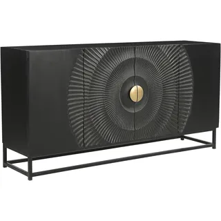 SIT Möbel SIT gold schwarz gold), B:150cm H:75cm T:38cm, Massivholz, Metall, Sideboards, Sideboard, mit Schnitzmuster und goldfarbenem Griff