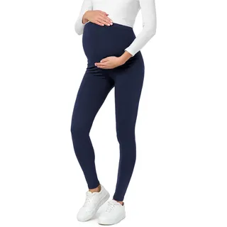 Be Mammy Lange Umstandsleggings aus Baumwolle Leggings für Schwangere Umstands Leggings Schwangerschafts Unterhosen mit Hoher Bund Weich und Elastisch BE20-230 (Marine, M)