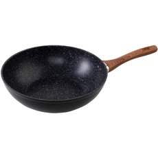 Wenco Premium Wok-Pfanne, Ø 28 cm, Induktionsgeeignet, Aluminium mit Antihaftbeschichtung, Schwarz/Braun, Modell 2023