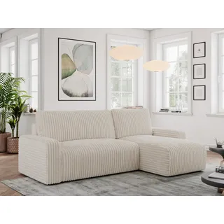 MKS Meble Cord Sofa, Cord Couch, Sofa L-Form mit Schlaffunktion und Bettkasten, Schlafsofa Cord, Ecksofa, Eckcouch, Couchgarnitur Ecke Bettcouch - Argos - Beige Cord - Beige
