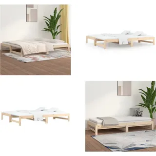 vidaXL Tagesbett Ausziehbar 2x(90x190) cm Massivholz Kiefer - Tagesbett - Tagesbetten - Schlafsofa - Gästebett - Braun