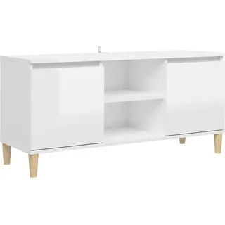 TV-Schrank mit Massivholz-Beinen Hochglanz-Weiß 103,5x35x50 cm - Weiß