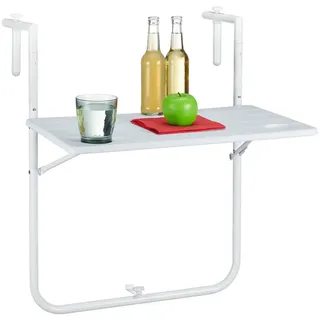 Relaxdays Balkonhängetisch , Weiß , Kunststoff, Metall , 60x82.5x58.5 cm , Gartenmöbel, Gartentische, Balkontische