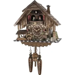 Engstler - 48713_MT - Kuckucksuhr - 1-Tag-Kettenzugwerk - Nussbaum - mit Musik mit Tanzpaar - 35 cm