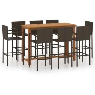 Gartenbar-Set 9-teilig für 8 Personen, Braun, wetterbeständig, Tisch 150x70x105 cm - Braun