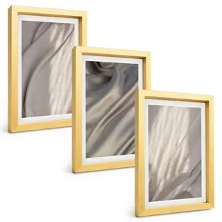 Tulup Bilder SET 3er Set - 20x30 cm Goldrahmen - Nahaufnahme von natürlichen Boho-Stoffen , Goldfarben , Kunststoff , Rechteckig , 20x30 cm , einfache und schnelle Anbringung , Bilder & Rahmen, Bilder