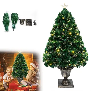 HENGMEI Weihnachtsbaum Künstlich, 90cm Künstlicher Weihnachtsbaum mit Beleuchtung und Sternspitze, LED 8 Lichtmodi Tannenbaum Grün Mini Weihnachtsbäume Warmes Weiß Glasfaser