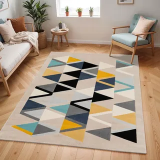 livabliss Surya Omaha Geometrischer Teppich - Teppich modern Wohnzimmer, Esszimmer, Schlafzimmer - weicher Abstrakt Boho Teppich, Kurzflor Teppich für einfache Pflege - Teppich groß 160x220cm in Senfgelb
