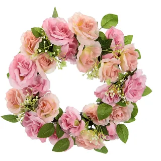 Flair Flower Kranz Rosen Rosenkranz Türkranz Wandkranz Blüten Deko Künstliche Blume Kranz Blütenkranz Blumenkranz Haustür Geschenk Hochzeit Hochzeitsdeko Valentinstag Muttertag Wanddeko Rosenblüten Rosenköpfe