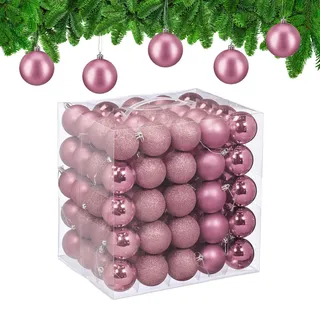 Relaxdays Weihnachtskugeln im 100er Set, Kunststoff, D: 6cm, runde Weihnachtsbaumdeko, Baumschmuck bruchsicher, rosa