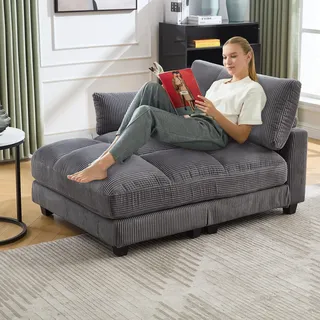 Ball & Cast Sessel Palm, Sofabed mit 2 Getränkehalter und Seitentasche, Schlafsessel mit 2 USB-Anschlüssen + Type-C-Anschluss, 140 x 112 x 81 cm, Grau