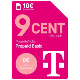 Telekom MagentaMobil Prepaid Basic | 9ct pro Minute/SMS in alle dt. Netze | optionale Dayflat (50 MB) für mobiles Surfen verfügbar I ohne Vertragsbindung, volle Kostenkontrolle I 10 EUR Startguthaben