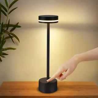 ZMH Tischlampe Kabellos LED Tischleuchte Akku Nachttischlampe Dimmbare 3000K-6500K mit USB-C Touch Lampe Schwarz Tischlampen für Schlafzimmer Esszimmer Büro - Schwarz