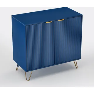 CDGlobal Kommode Sideboard mit 2 Türen, Wohnzimmerschränke mit vergoldeten Beinen und Griffen, Kommode mit Abgerundete Ecken, Blau, 80x40x78cm - Blau