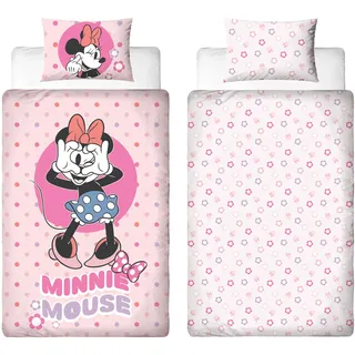 Disney Offiziell Lizenziertes Minnie Mouse Einzelbettwäsche-Set | Wende-Bettwäsche mit Punktmuster, beidseitig verwendbar, inklusive passendem Kissenbezug | Ideal für Kinderzimmer | Poly-Baumwolle