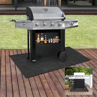 Jiubiaz BBQ Matte Grillmatte Grau Feuerfest Teppich Unterlage Wasserdicht Grillteppich oeldicht Outdoormatte Grillunterlage 75*120CM - Grau