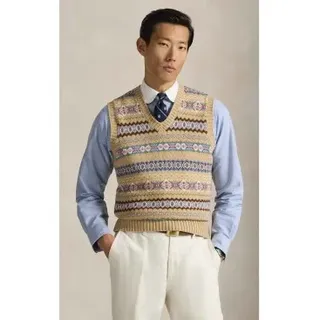 Polo Ralph Lauren für Herren. 710B17208001 Fair-Isle-Weste aus beiger Baumwolle und Wolle (XL), Lässig, Klassisch