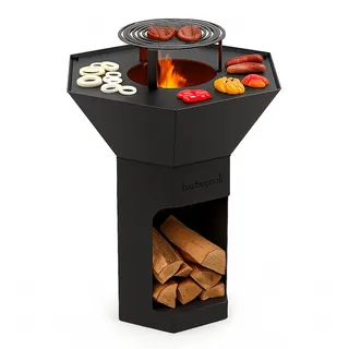 Barbecook BBQ Grill plancha Nestor Original mit erhöhtem Grillrost, Feuerschale mit Feuerplatte, schwarz, 92x92x101cm