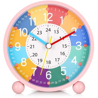 Kssvzz Wecker Kinder Ohne Ticken, Kinderwecker Mädchen mit Nachtlicht, Lernwecker Analog Batteriebetriebene, Wecker für Schulanfänger