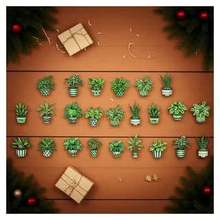 Adventskalender für Weihnachten, 2D Acryl Countdown Ornament, 24 Tage Pflanzen-Schmuck | Für die weihnachtliche Dekoration im Haus an der Wand und am Fenster als saisonale Deko